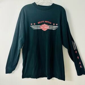 Harley Davidson Tee Shirt Long Sleeve Peoria IL Cotton Heavy Metal Black‎ XL
